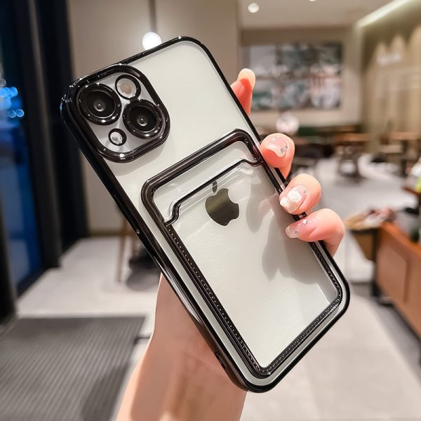 Plating Card Holder Wallet Transparent Case For iPhone