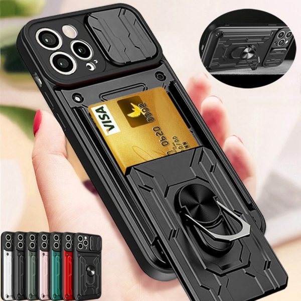 iPhone Slide Camera Card Slot Military Grade Ring 360 Magnetic Back Cover